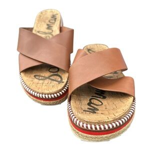 Sam Edelman Stylish Brown Cross-Strap‎ Band Slide Sandals, Size 10